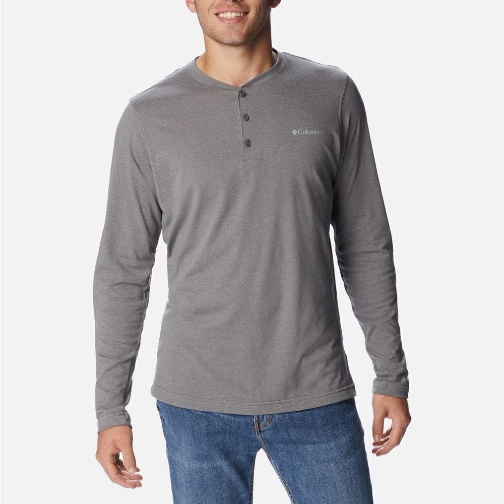 Men's Thistletown Hill Henley blue gray Long Sleeve quarter button up L